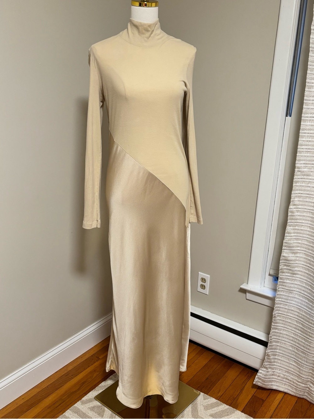 Rosetta Getty Bias Turtleneck Satin Maxi Dress Gown Champagne Large L